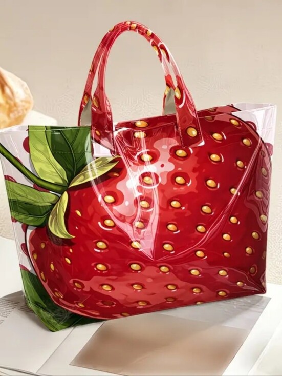The Unbranded Brand Handbags - Summer Vibe Strawberry Print Bag Large Size PVC